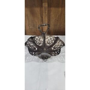 Vintage Pierced Silver Plate Basket Candy Dish Tray with Handle